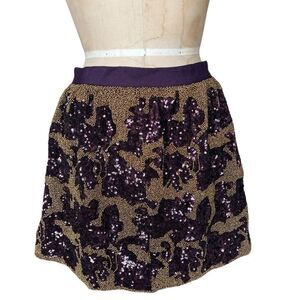 CLUB MÓNACO Purple & Gold Floral Sequin Beaded Mini Skirt Size M